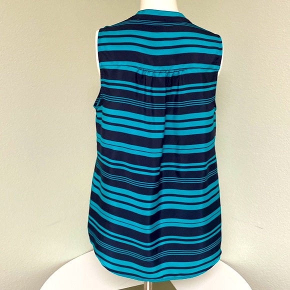 J. CREW Sleeveless Popover Sleeveless Striped Navy Teal Blouse Size 6 - Picture 3 of 8